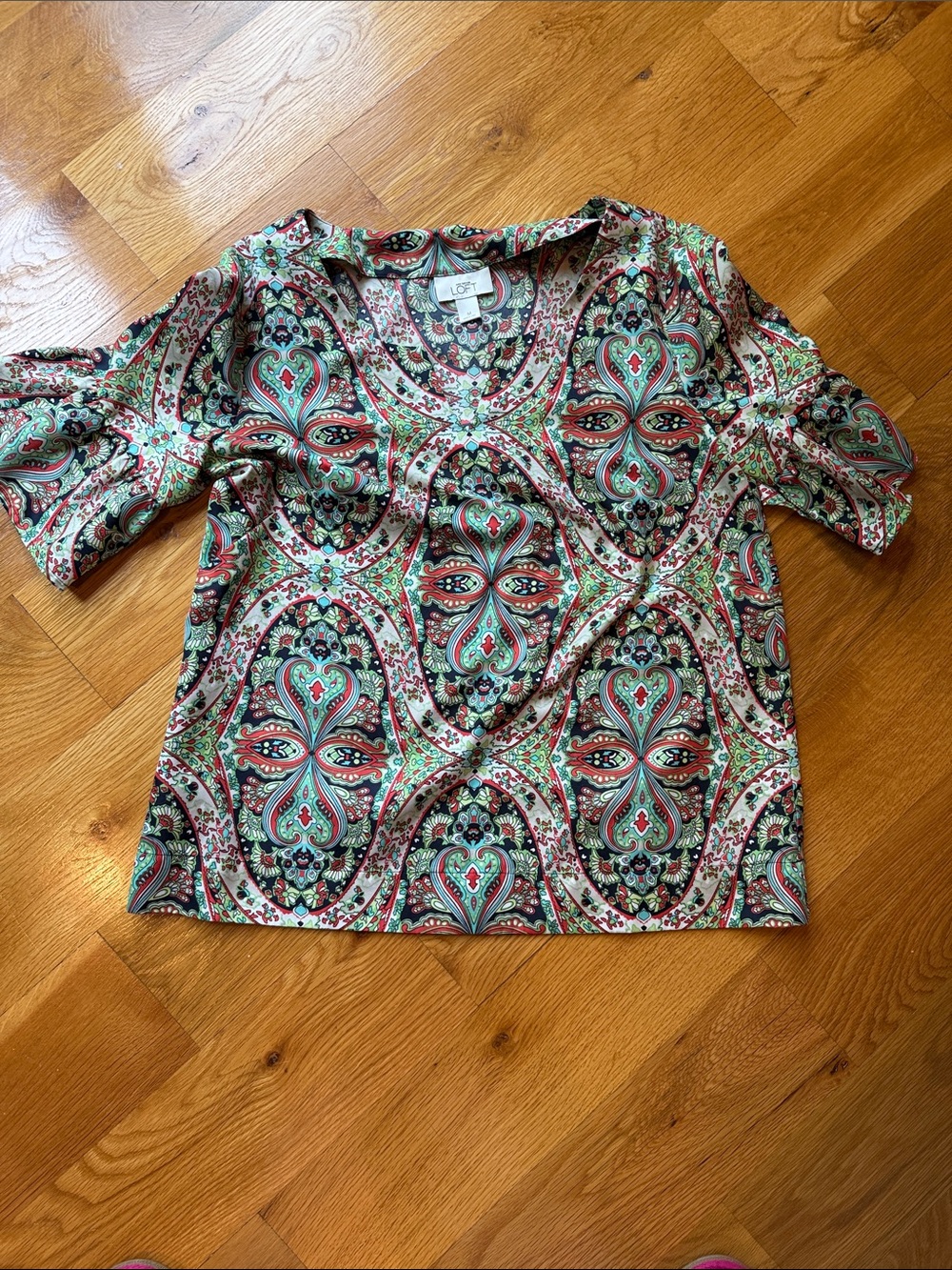 LOFT Paisley Scoop Neck Top in Mint, Coral, Black Medium